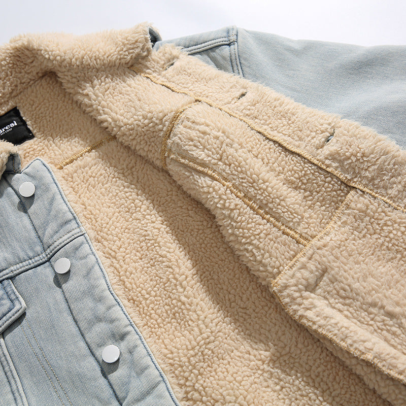 Unisex Oversize Denim Jacket with Teddy Lining and Sherpa Collar Chichicherry