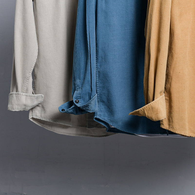 Men's Lightweight Cotton Shirt in Relaxed Fit with Chest Pocket and Soft Wash Chichicherry