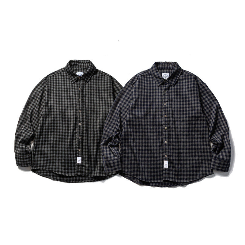 Unisex Oversize Check Flannel Shirt with Shirt Collar, Button Front and Rounded Hem Chichicherry