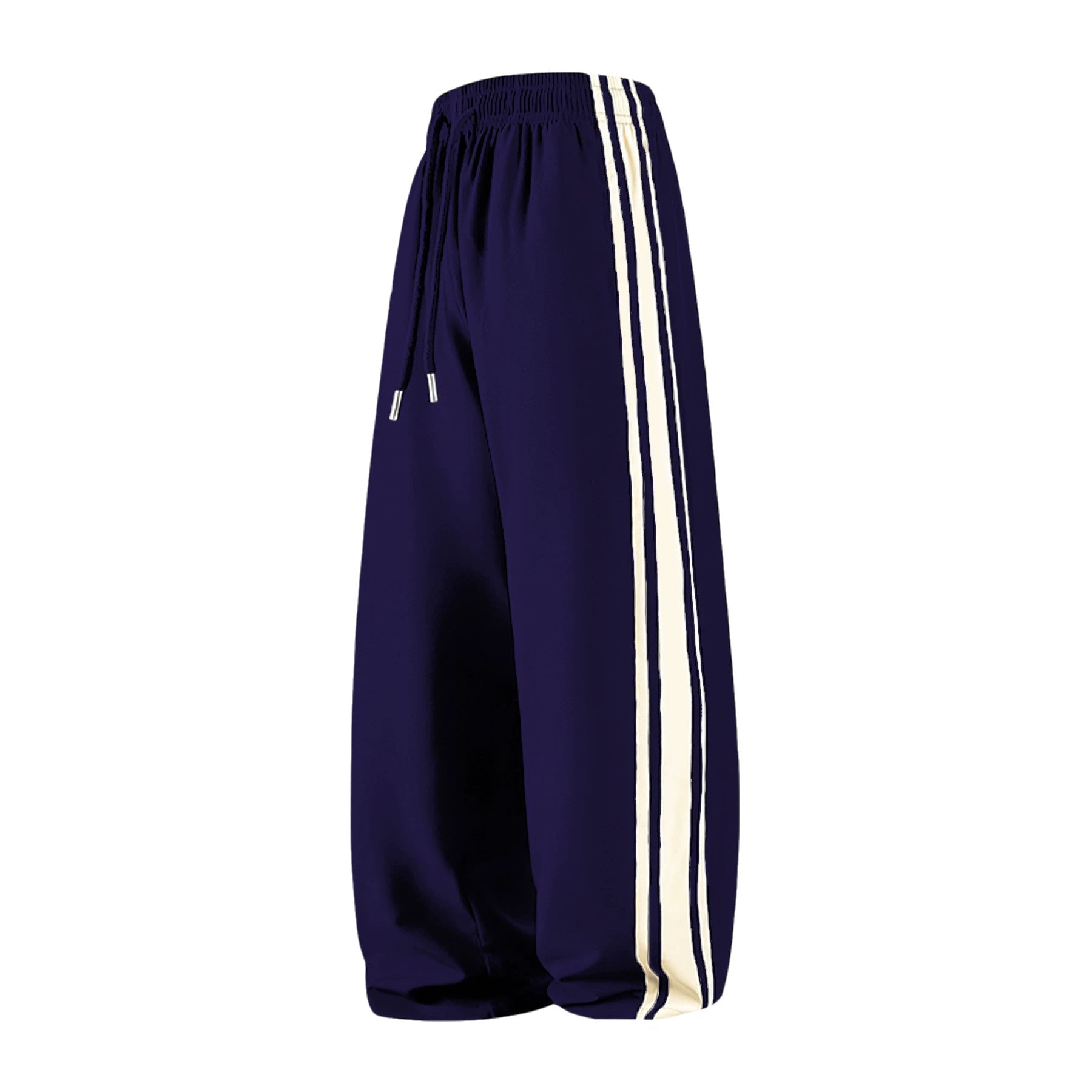 Women Wide Trackpants with Drawstring Waistband and Side Contrast Stripes Chichicherry