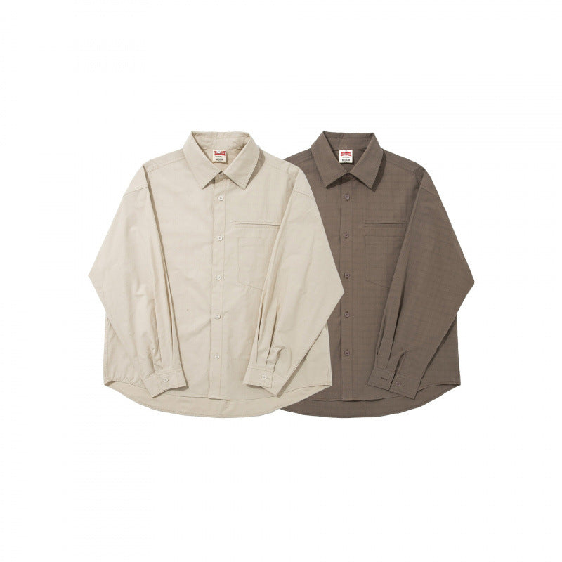 Men's boxy shirt with fine grid structure, boxy silhouette, and patch breast pocket Chichicherry