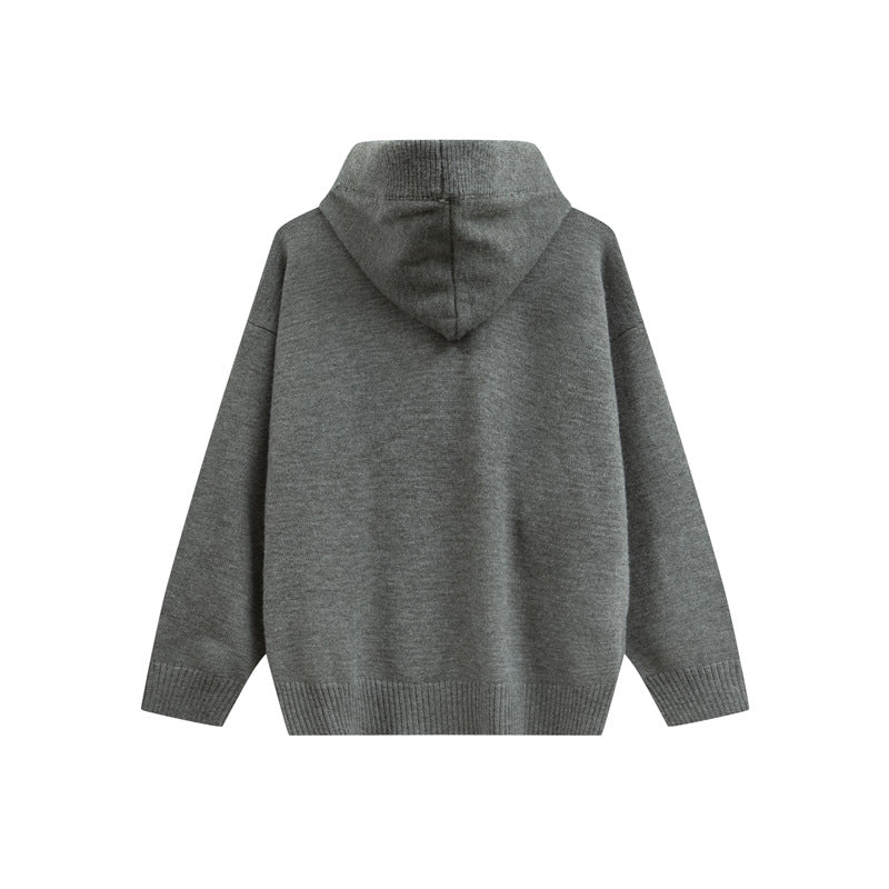 Women Oversize Hoodie Sweater with Half Button Placket and Ribbed Cuffs Chichicherry
