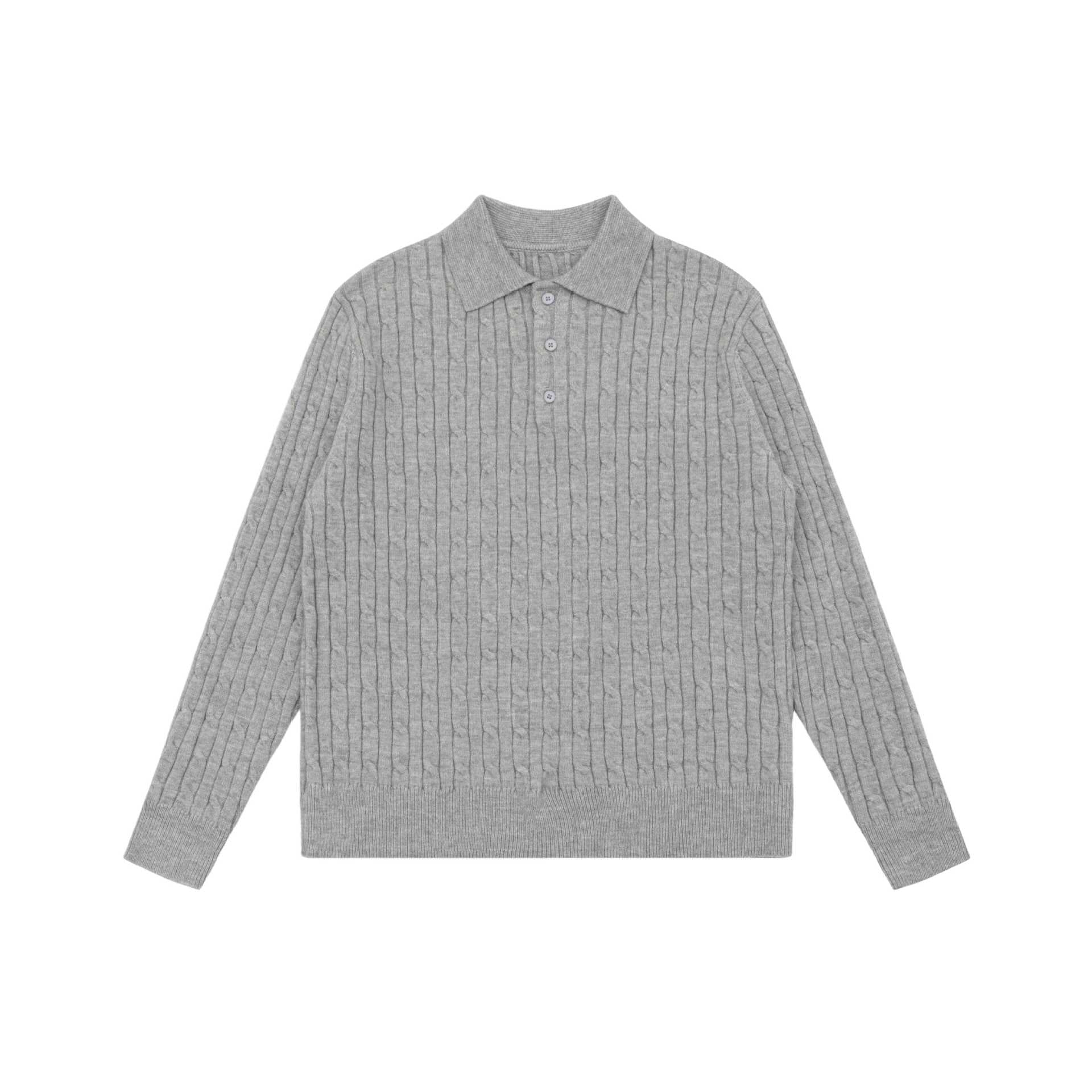 Unisex Chunky Knit Polo Collar Sweater with Cable Pattern and Half Button Placket Chichicherry