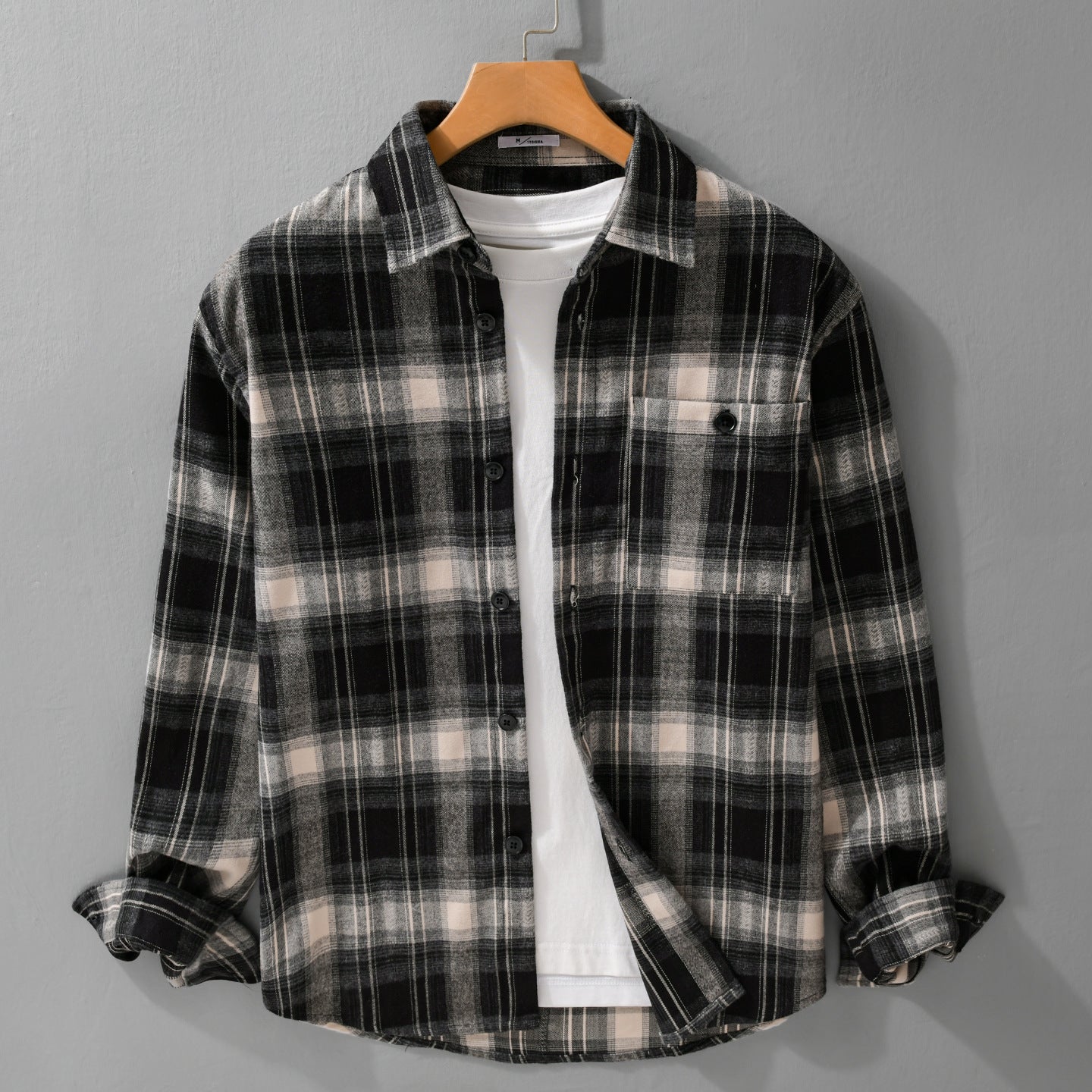 Men's Checked Flannel Shirt Jacket in Overshirt Style with Soft Brushed Surface Chichicherry