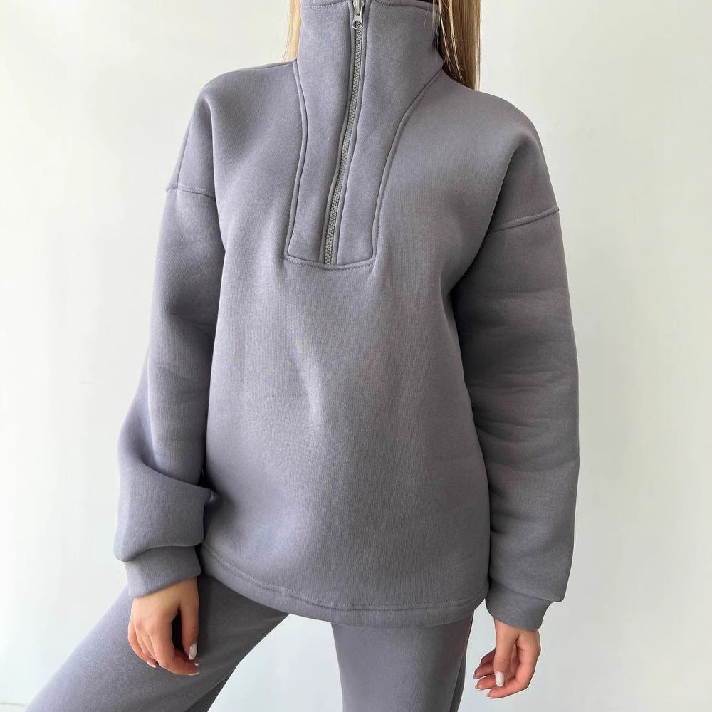 Damen Cropped-Sweatshirt-Set mit hohem Kragen und High-Waist-Jogginghose Chichicherry