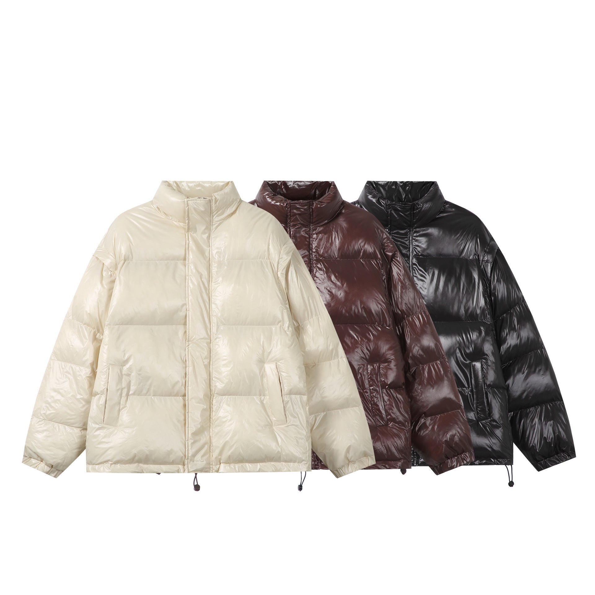 Unisex Shiny Boxy Quilted Oversized Puffer Jacket with High Stand-up Collar Chichicherry