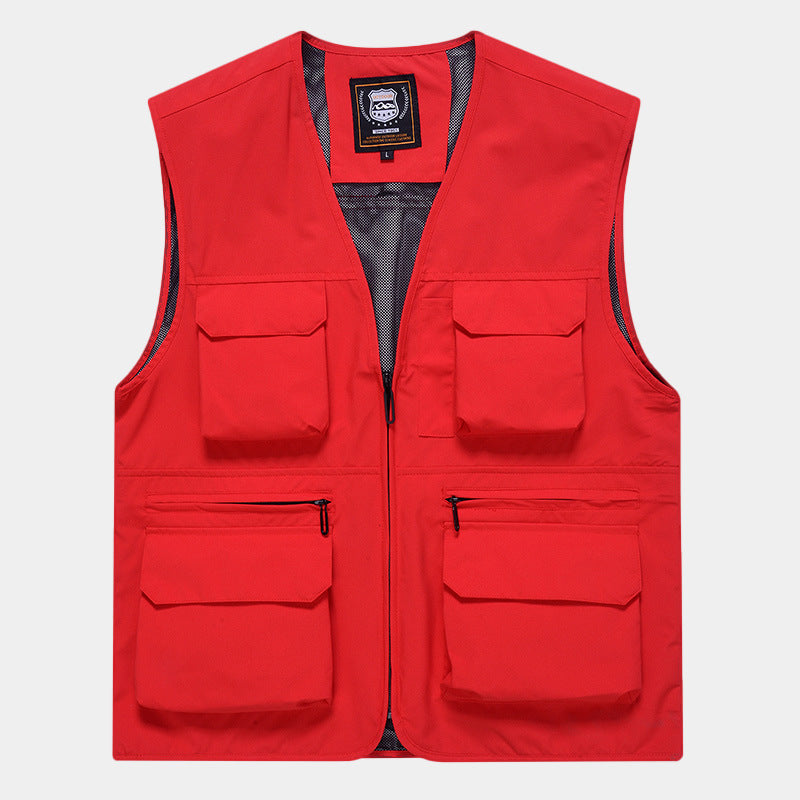 Men's Multifunctional Utility Vest made of technical canvas with mesh lining and front zipper Chichicherry