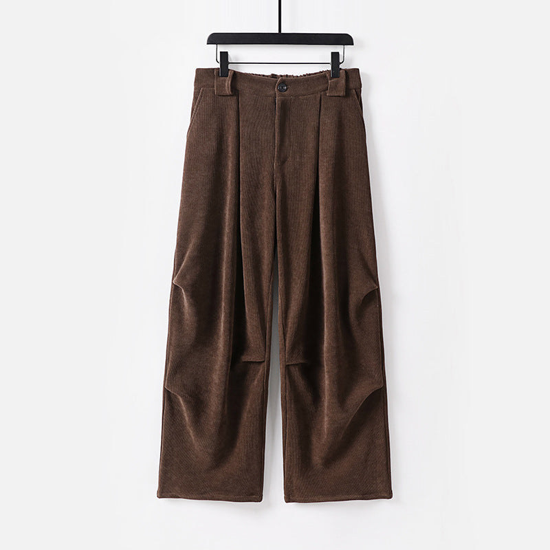 Women's Wide Cord Pants with High Waist, Pleats and Side Pockets Chichicherry