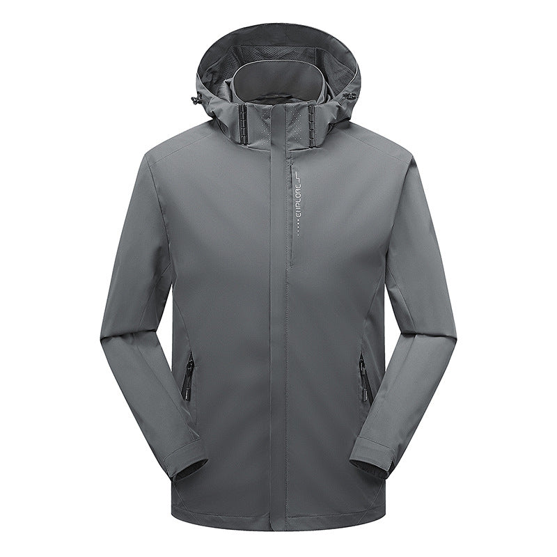 Men's lightweight waterproof softshell hoodie with hood and camouflage hex all-over print Chichicherry