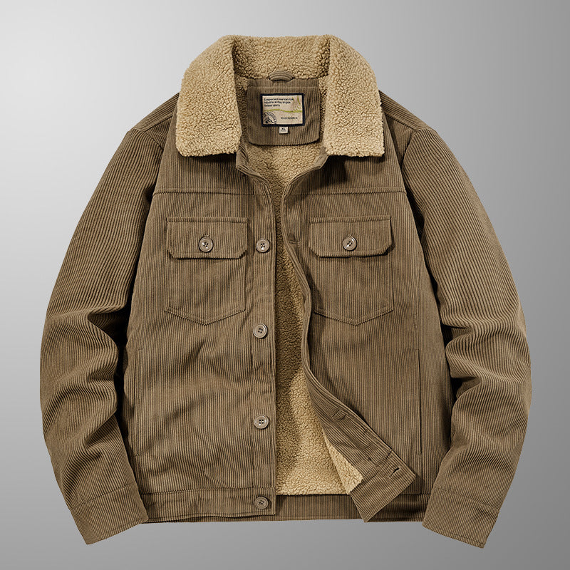 Men's cord jacket in trucker style with teddy lining and patch chest pockets Chichicherry