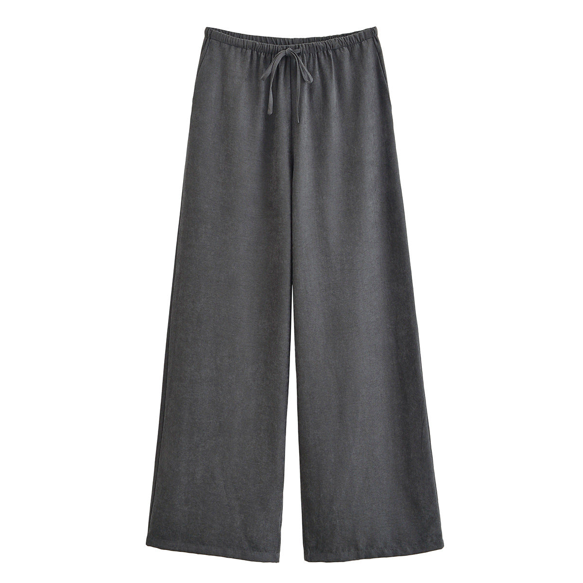 Women's Comfortable Palazzo Pants in Velvet Look with Elastic Tunnel Drawstring Waist and Wide Leg Chichicherry