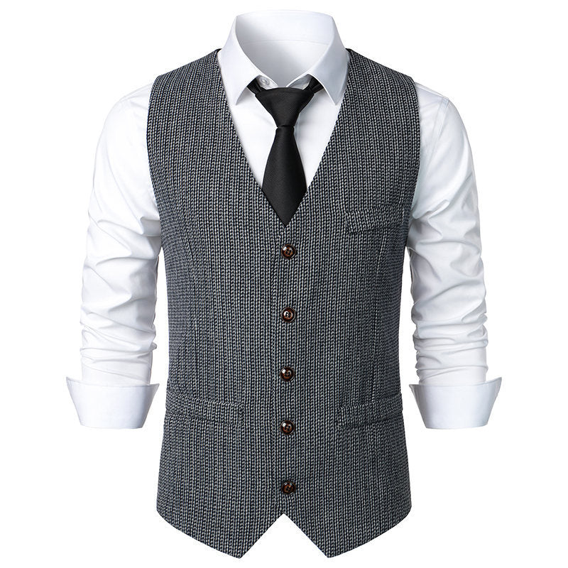 Men's Tailored Knit Vest with V-Neck and Continuous Button Placket Chichicherry