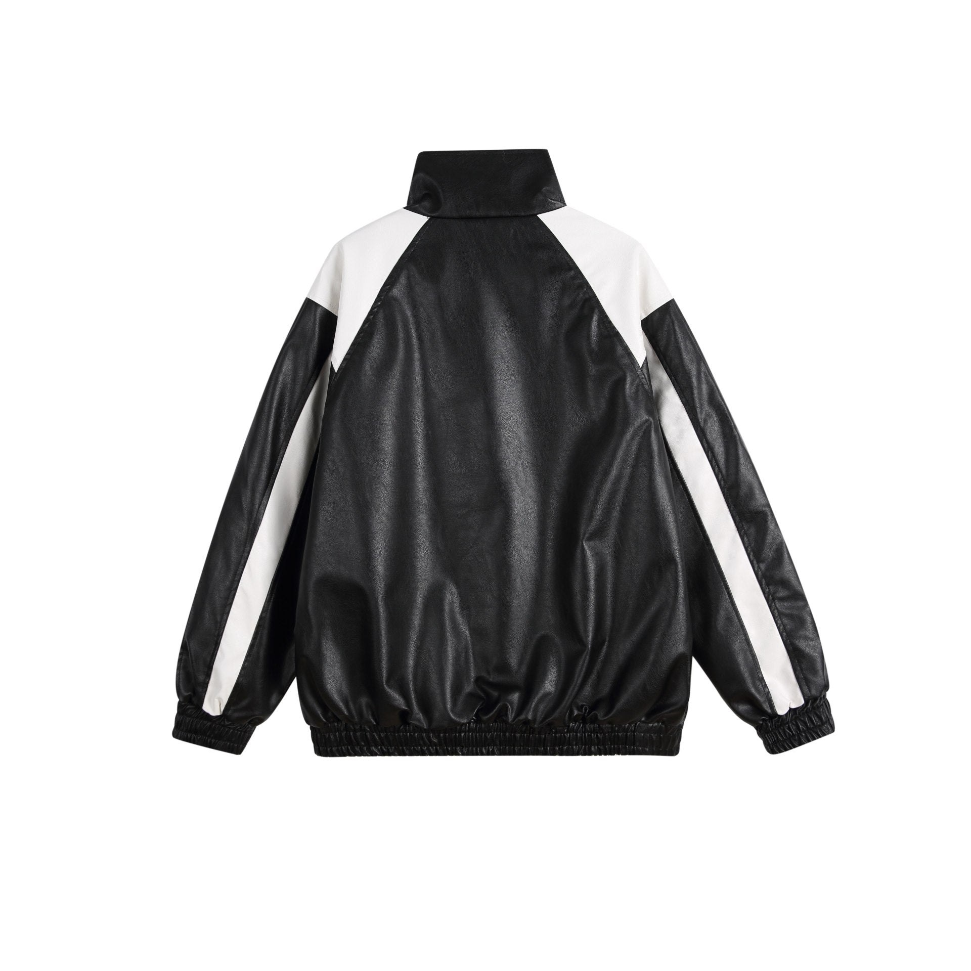 Women's faux leather track jacket in oversized cut with high stand-up collar and logo panel Chichicherry