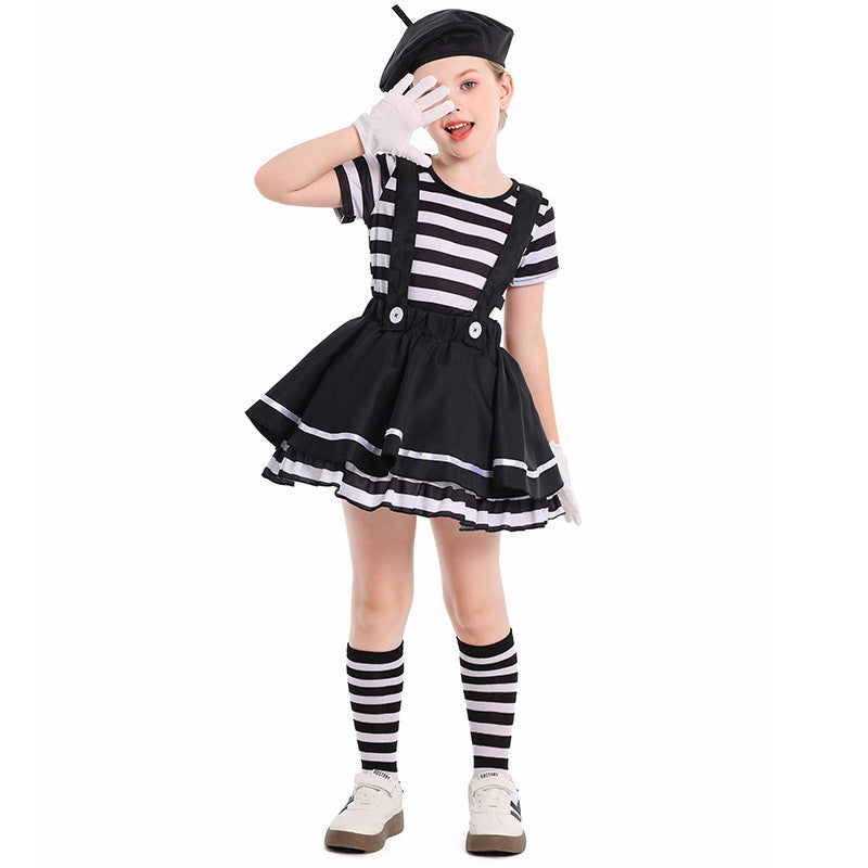 Girl Artist Costume with Striped Top and Ruffled Skirt Chichicherry