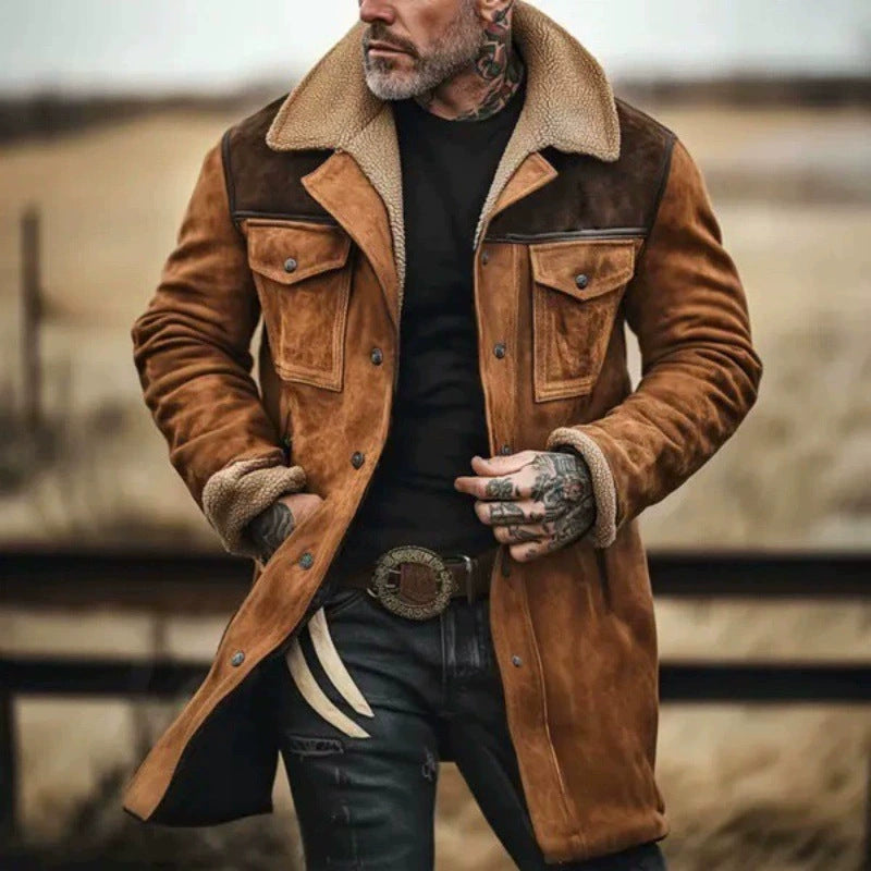 Herren Pilotenjacke aus Velourslederoptik mit Teddyfellinnenfutter und Reverskragen Chichicherry