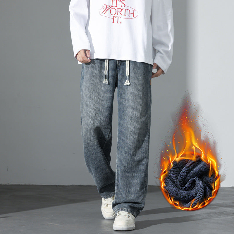 Men's Loose Vintage Denim Casual Pants with Drawstring and Relaxed Fit Chichicherry