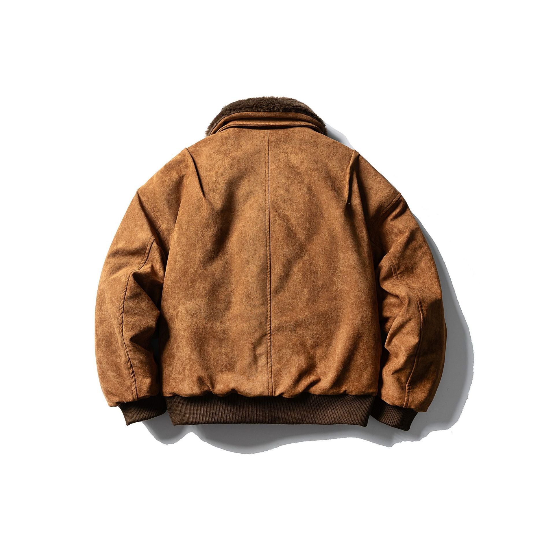 Men's Quilted Flight Jacket with Faux Fur Collar, Velvet-Suede Look and Utility Pockets Chichicherry