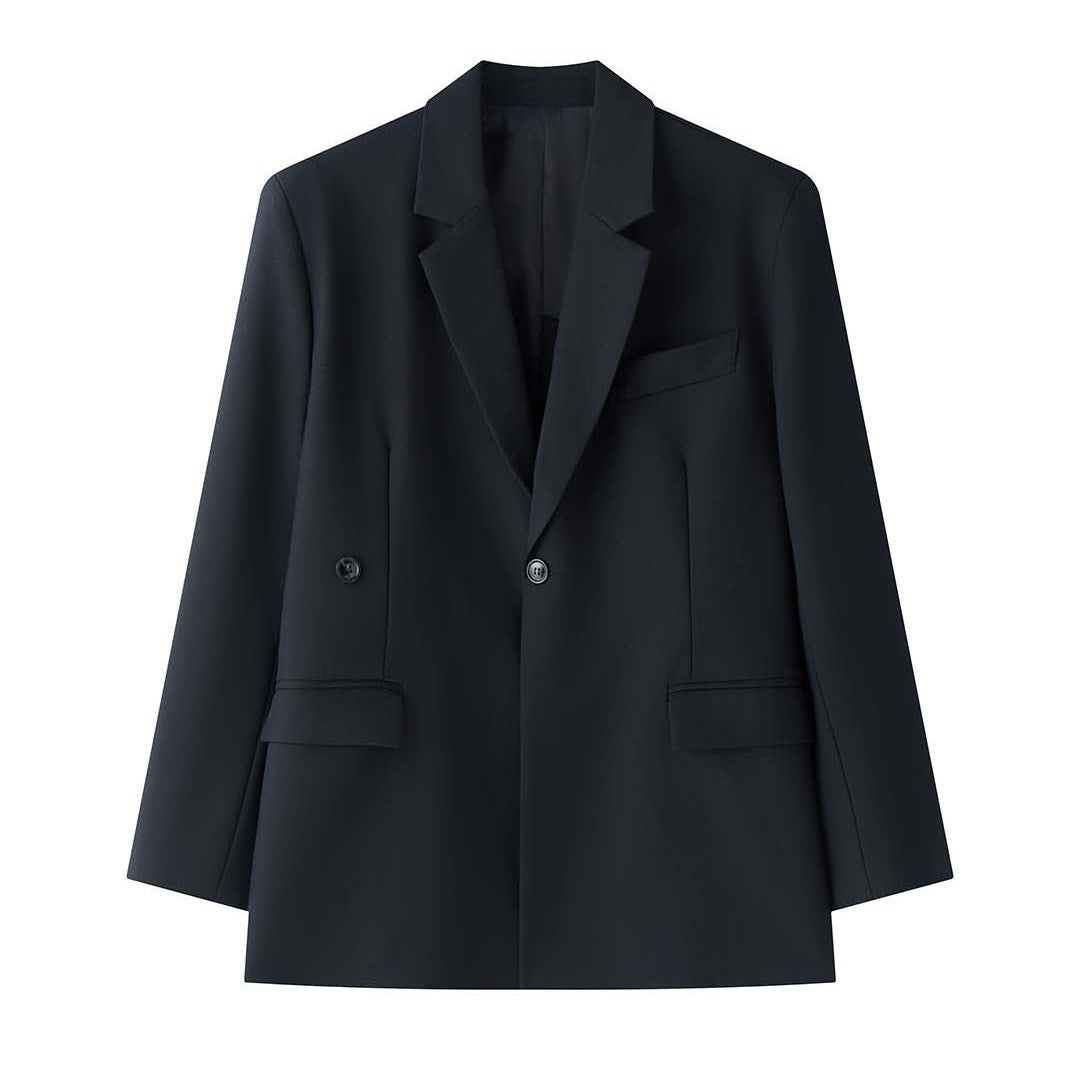 Women's Boxy Blazer with Extended Back and Concealed Single-Button Front Chichicherry