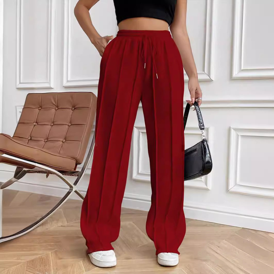 Damen Weite High-Waist Plissee-Hose mit Tunnelzug und markanter Bügelfalte Chichicherry