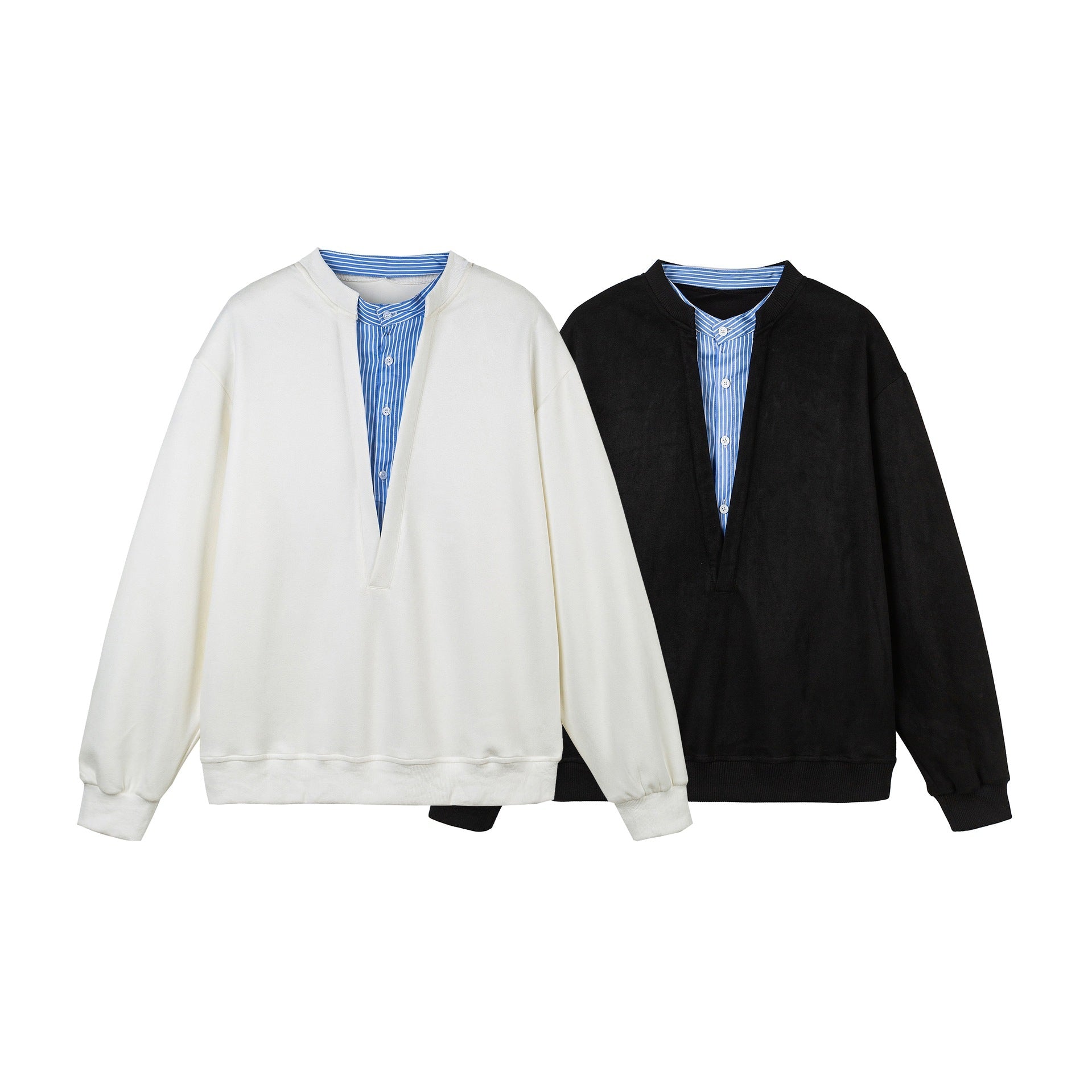 Women Cropped Oversized Sweatshirt with integrated blouse insert and V-neck Chichicherry