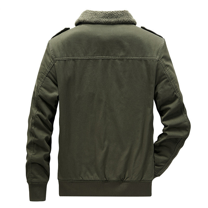 Men's short pilot-style jacket with Sherpa collar, patch pockets, and zipper Chichicherry