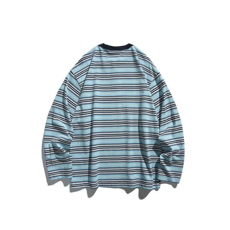 Unisex Striped Long Sleeve Henley Shirt in Oversized Relaxed Fit Chichicherry