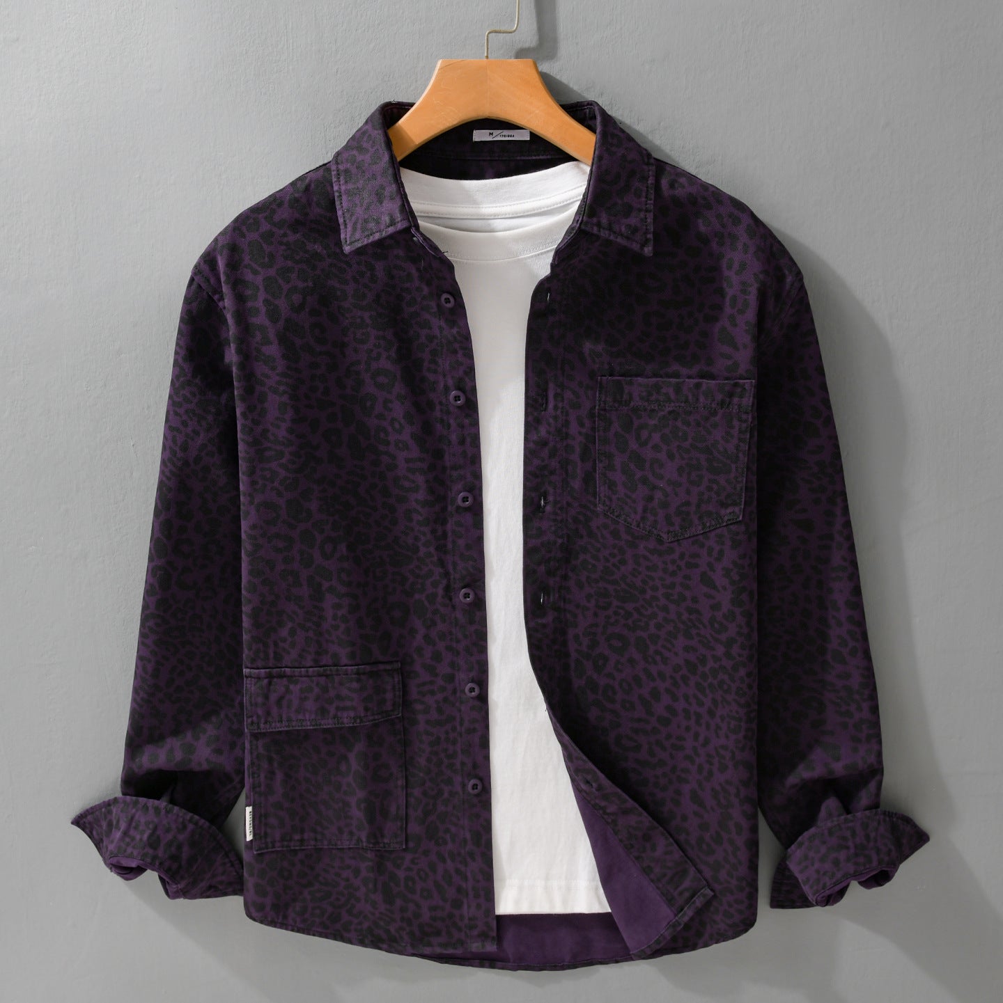 Women's Oversized Shirt Jacket in Leo Design with Patch Pockets Chichicherry