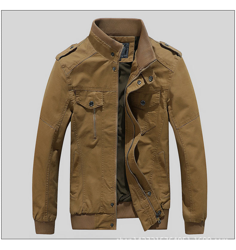 Men's Urban Canvas Pilot Jacket with Reinforced Shoulders, Stand-Up Collar and Concealed Zip Fastening Chichicherry