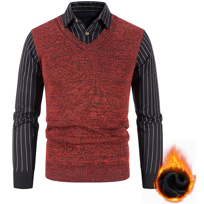 Men's thermo-lined V-neck knitted vest with ribbed cuffs Chichicherry