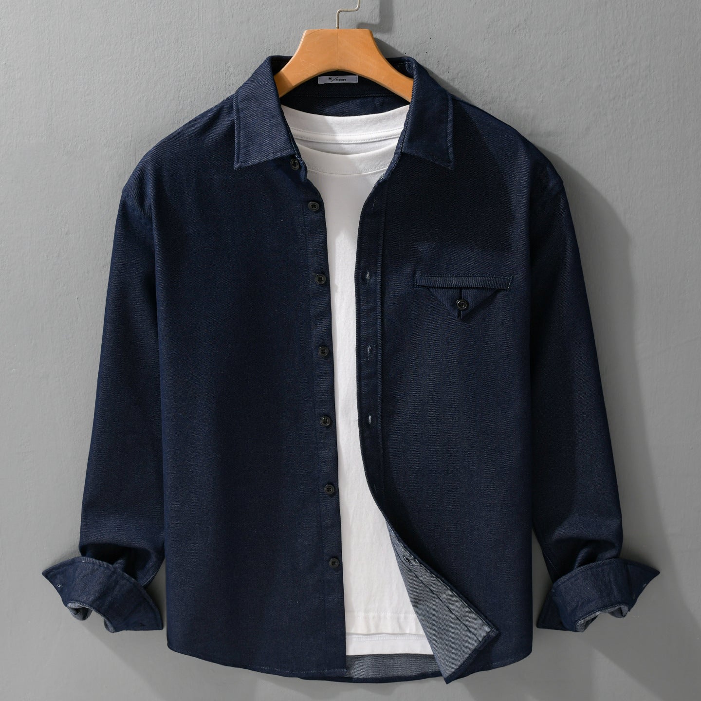 Men's Cotton Denim Overshirt with Flap Pocket and Relaxed Fit Chichicherry