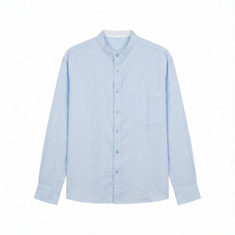 Men's Lightweight Cotton Oxford Shirt with Stand Collar and Chest Pocket Chichicherry