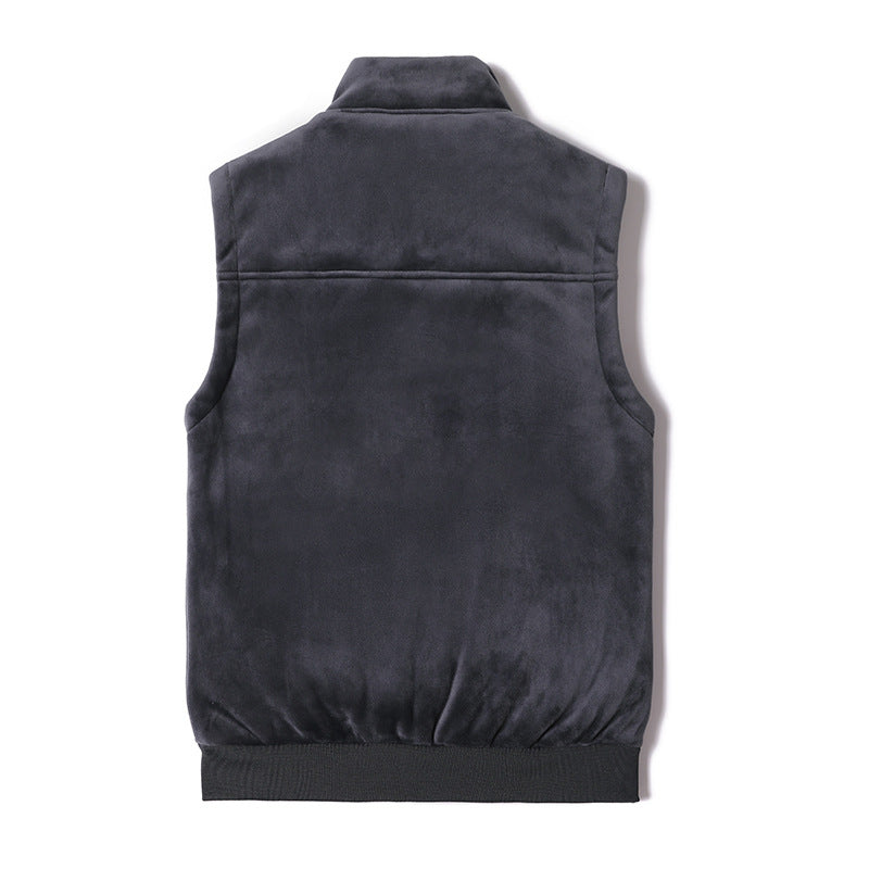 Men's Sleeveless Thermal Fleece Vest with Sherpa Lining and Standing Collar Chichicherry