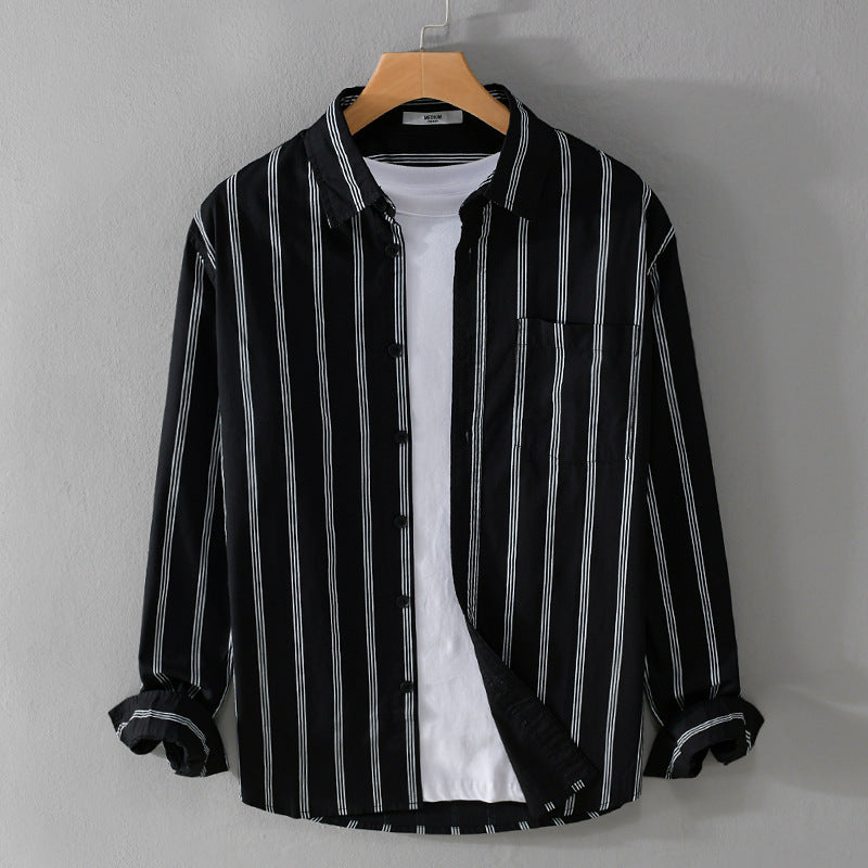 Men's Lightweight Cotton Shirt in Relaxed Fit with Vertical Contrast Stripes and Chest Pocket Chichicherry
