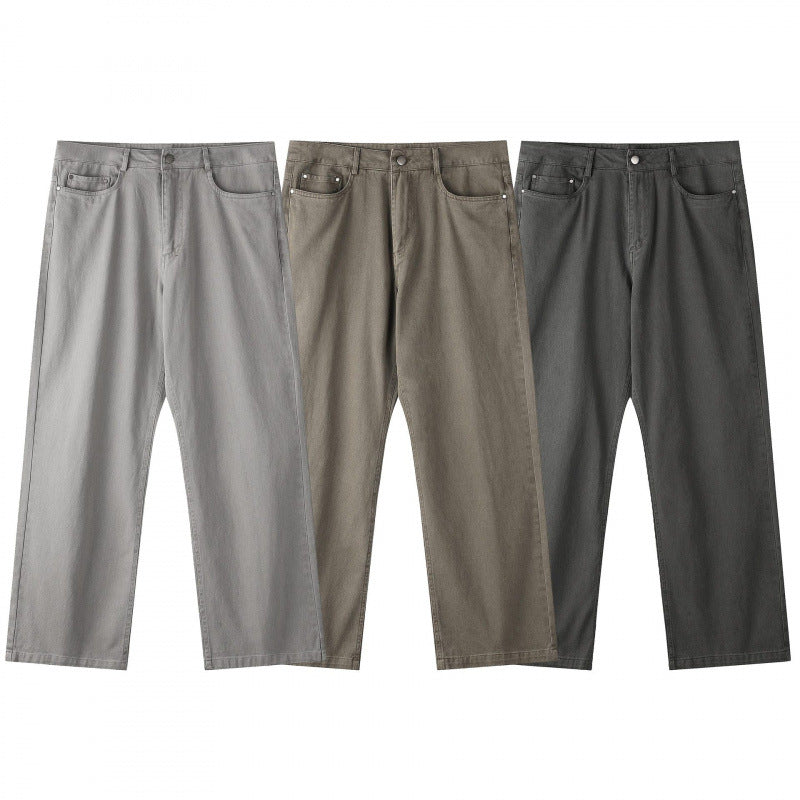 Men's wide straight-cut denim jeans with a high waist and five-pocket design Chichicherry