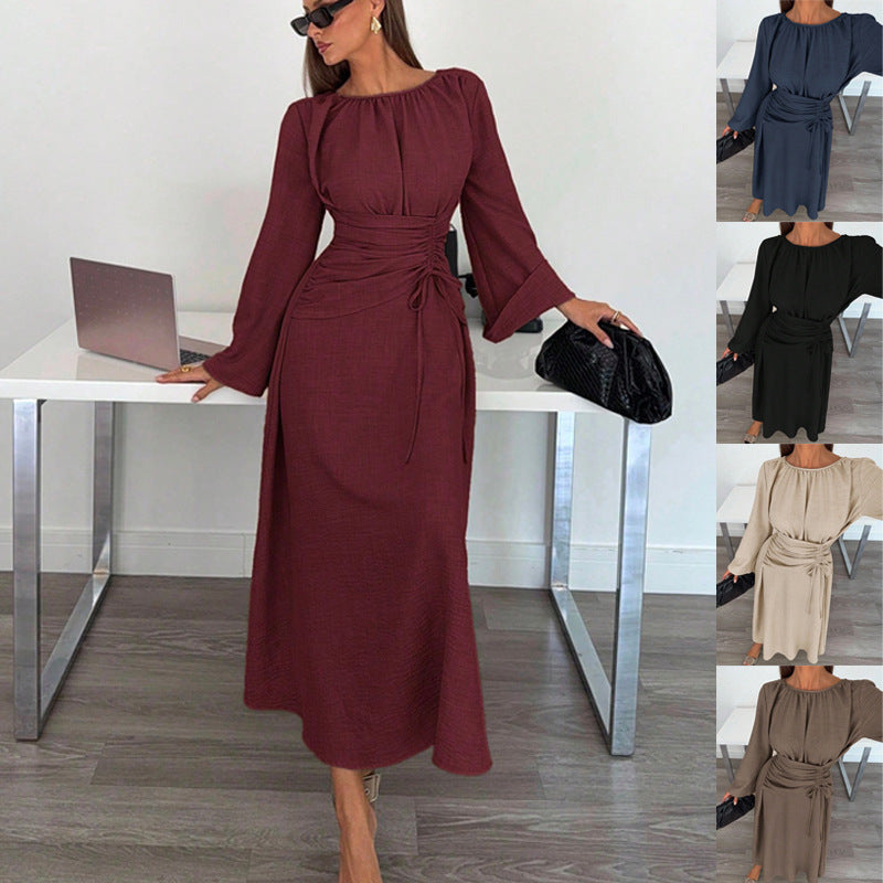 Ladies Max Dress with gathered waist lacing and bell sleeves Chichicherry