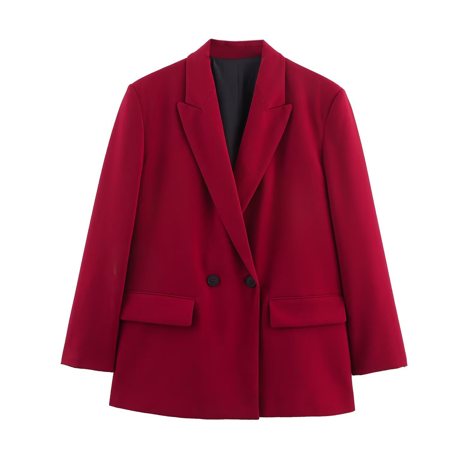 Women's Double-Breasted Blazer with Lapel Collar, Longer Oversized Cut and Flap Pockets Chichicherry