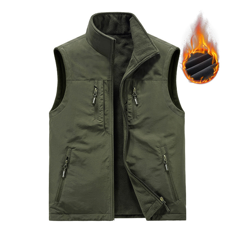 Men's Thermal Outdoor Vest with Fleece Inner Lining, Windproof Shell and Multiple Zipper Pockets Chichicherry