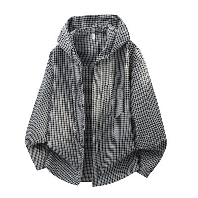Men's Oversized Checkered Shirt with Hood, Drawstring & Concealed Button Placket Chichicherry