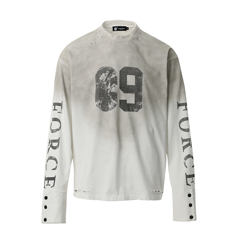 Men's Oversized Long Sleeve Sweatshirt with Print, Extended Cuffs and Used Details Chichicherry