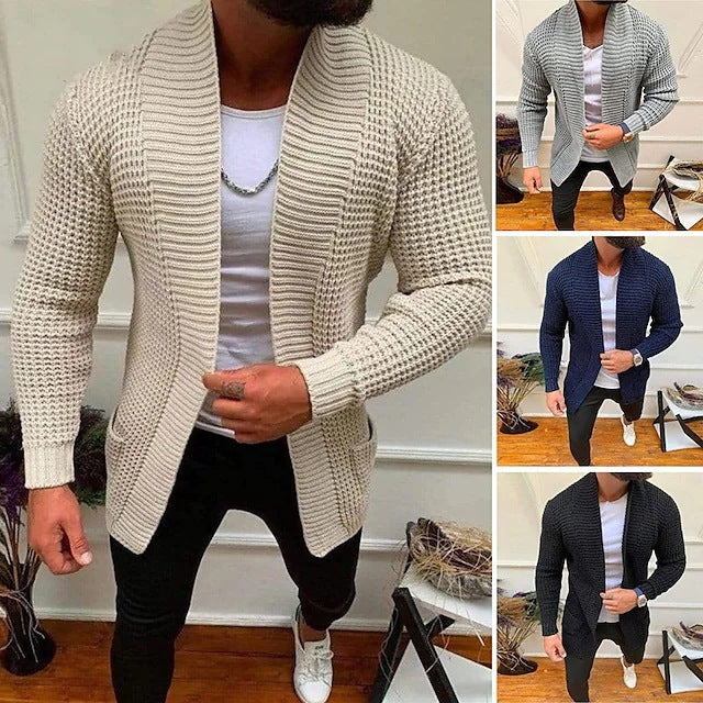 Men's knitted cardigan with shawl collar and textured waffle pattern Chichicherry