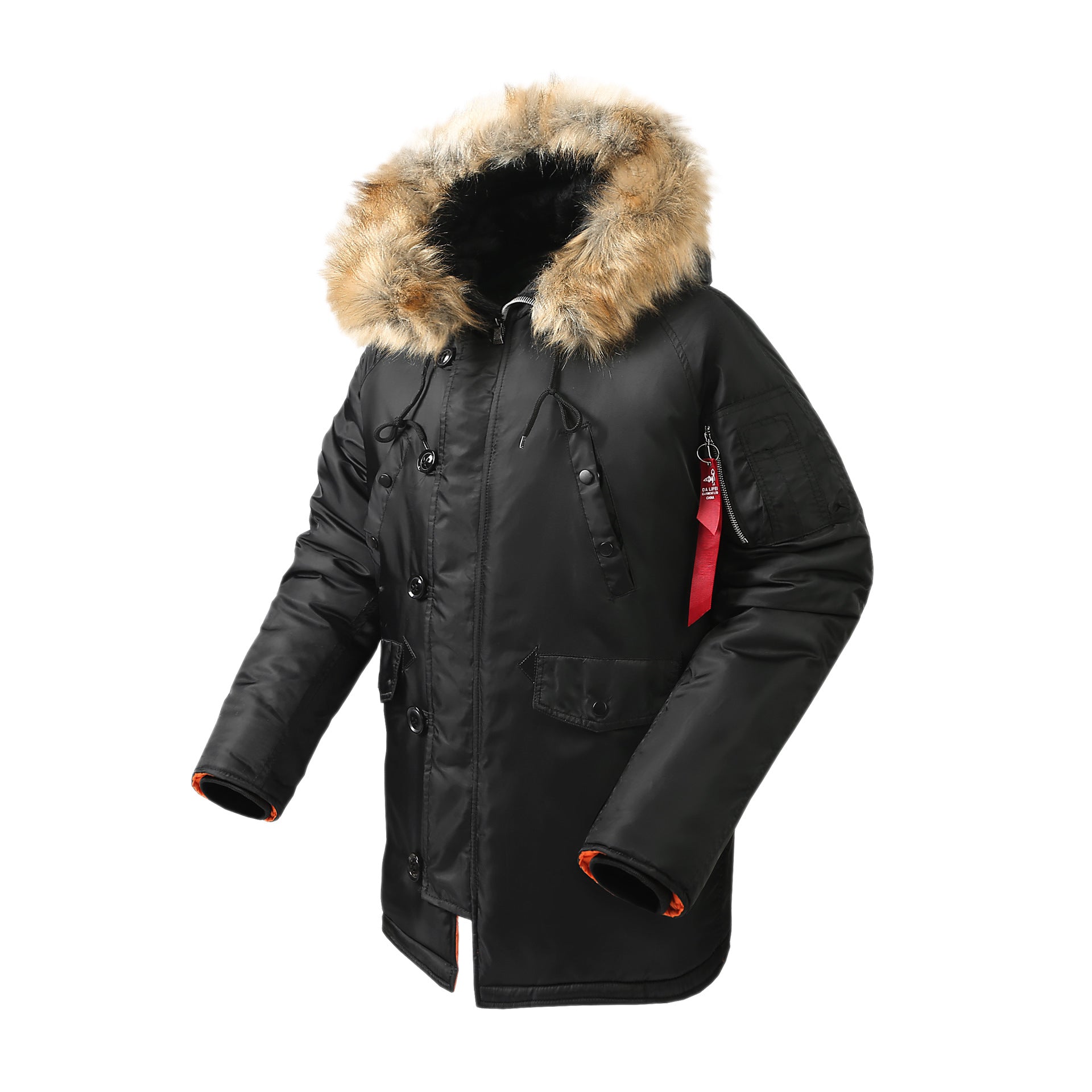 Men's longer thermal parka with hood and detachable faux fur trim Chichicherry