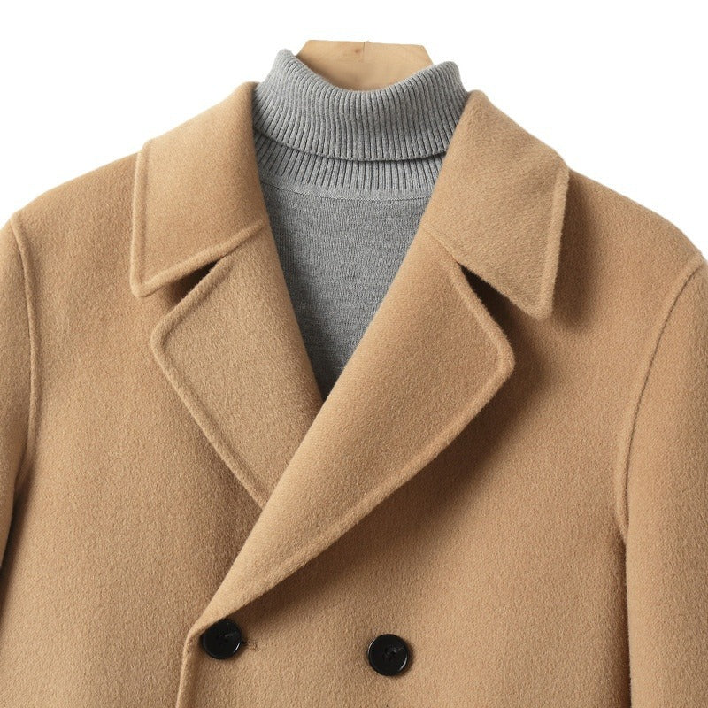 Men's Double-Breasted Wool Coat in Short Cut with Notched Lapel Chichicherry