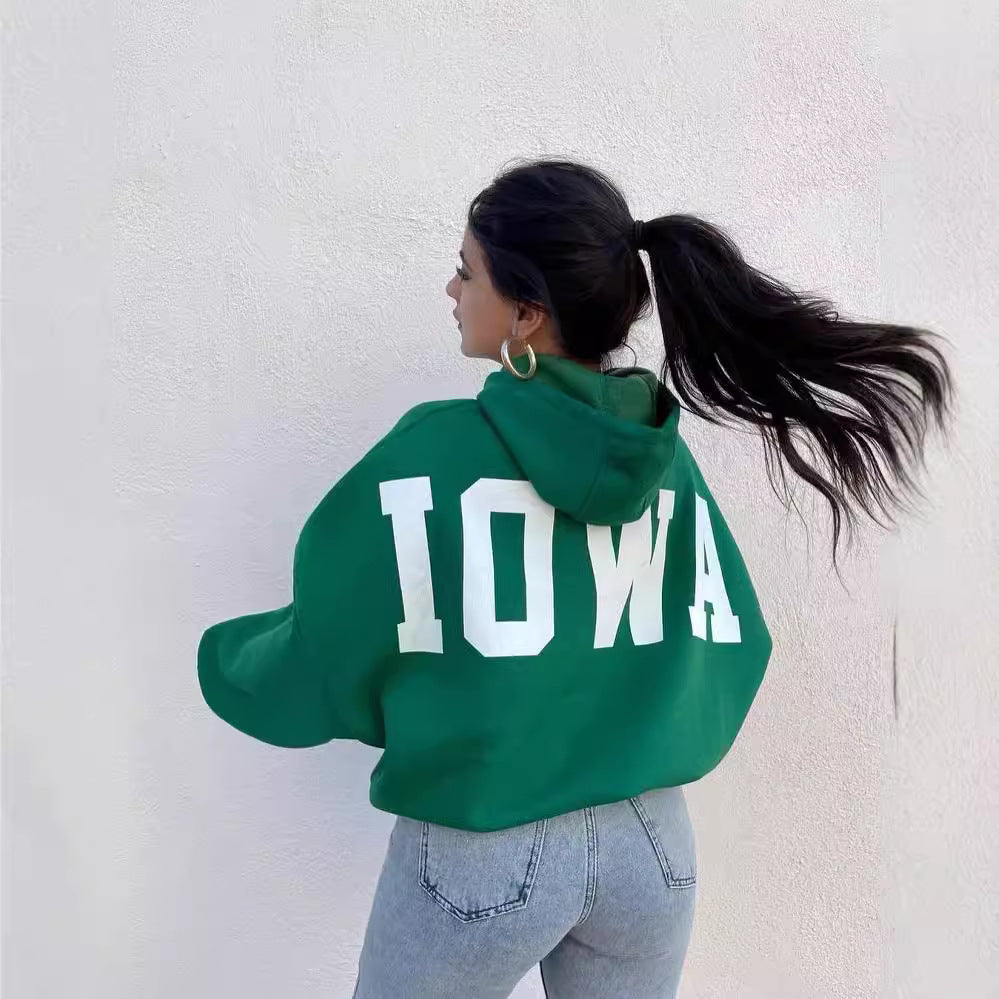Damen Oversized Cropped Hoodie mit großem Lettering, Kapuze und relaxed Fit Chichicherry
