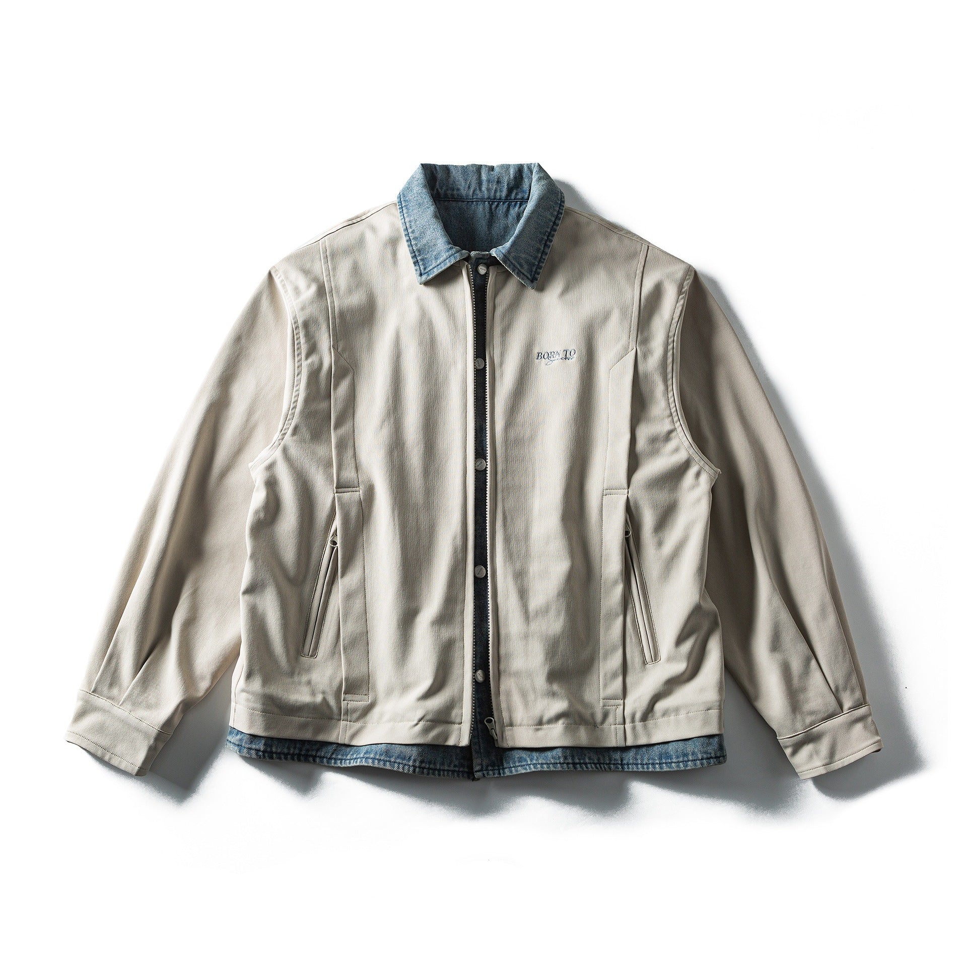 Men's Lightweight Canvas Field Blouson with Contrasting Denim Collar Chichicherry