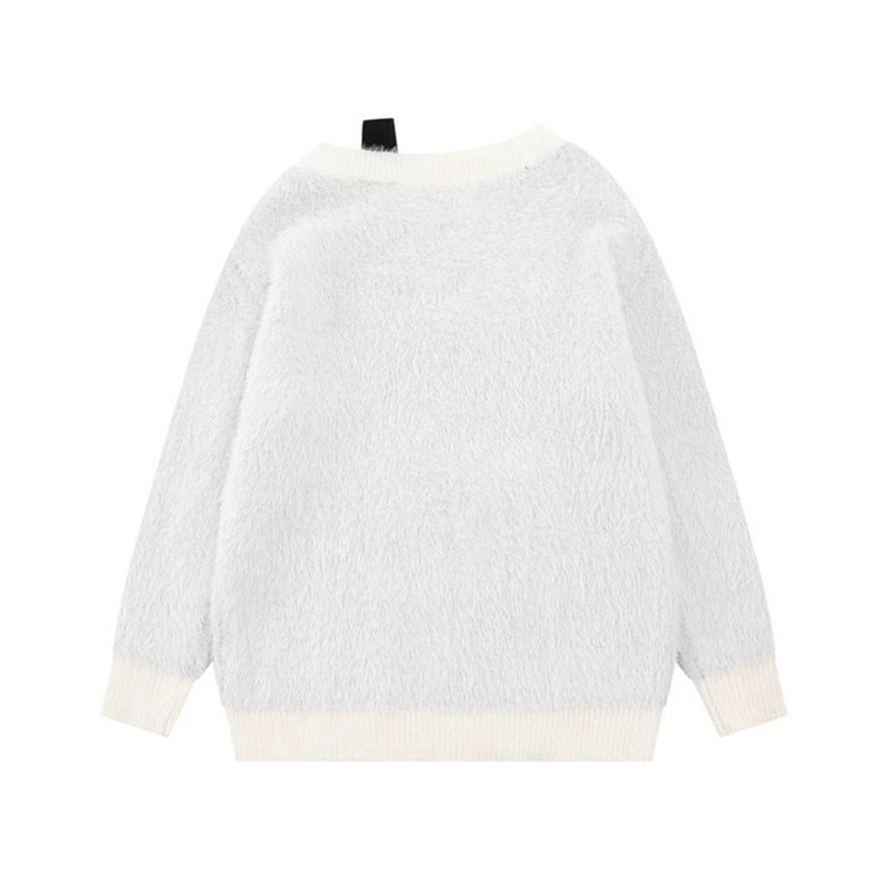 Women's Cozy Knit Sweater with Cartoon Note and Star Motif Chichicherry