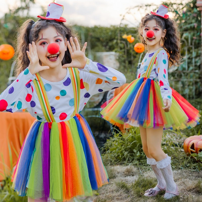 Girl Clown Costume with Colorful Dots and Tulle Skirt Chichicherry