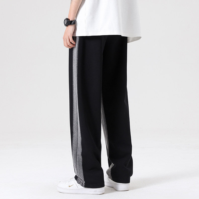 Men's Oversized Training Pants with Contrast Side Panel, Drawstring & Straight Leg Chichicherry