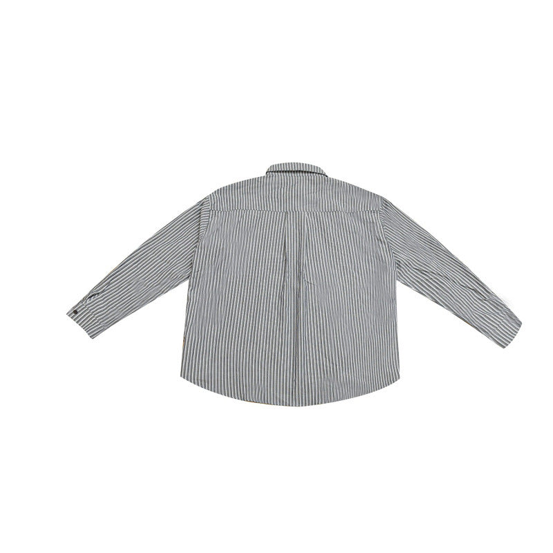 Women's Wide Striped Shirt in Oversize Cut with Shirt Collar and Chest Pocket Chichicherry