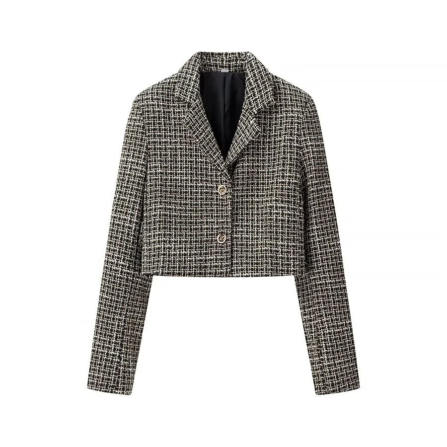Women's short blazer made of bouclé tweed with a boxy cropped silhouette Chichicherry