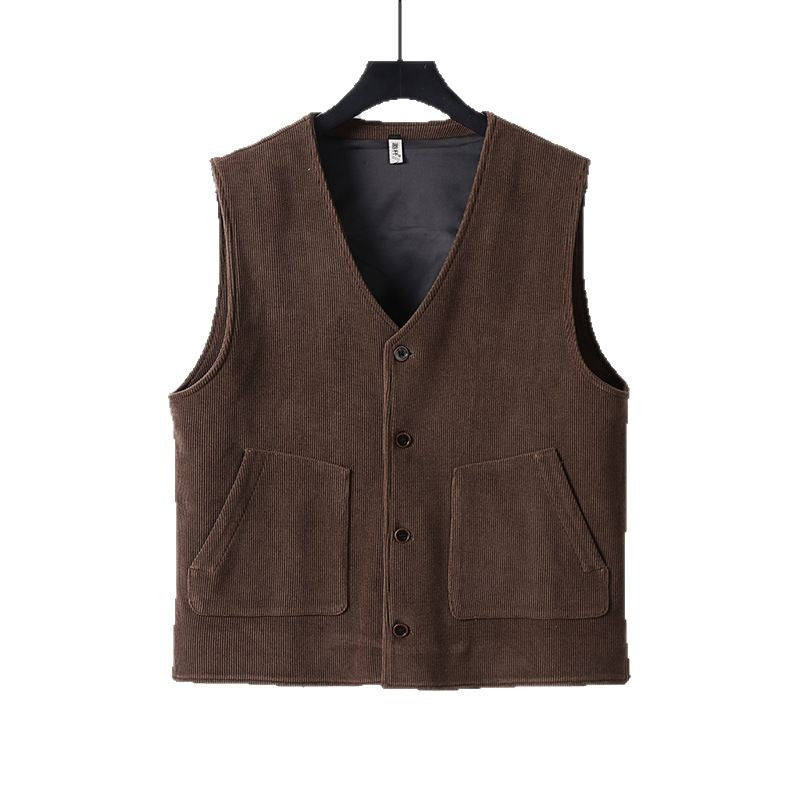 Men's Padded Cord Waistcoat with V-Neck and Patch Pockets Chichicherry